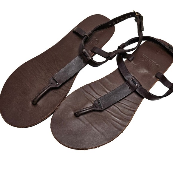 Sseko T-Strap Leather Sandals‎ 8 Dark Brown - Picture 1 of 11